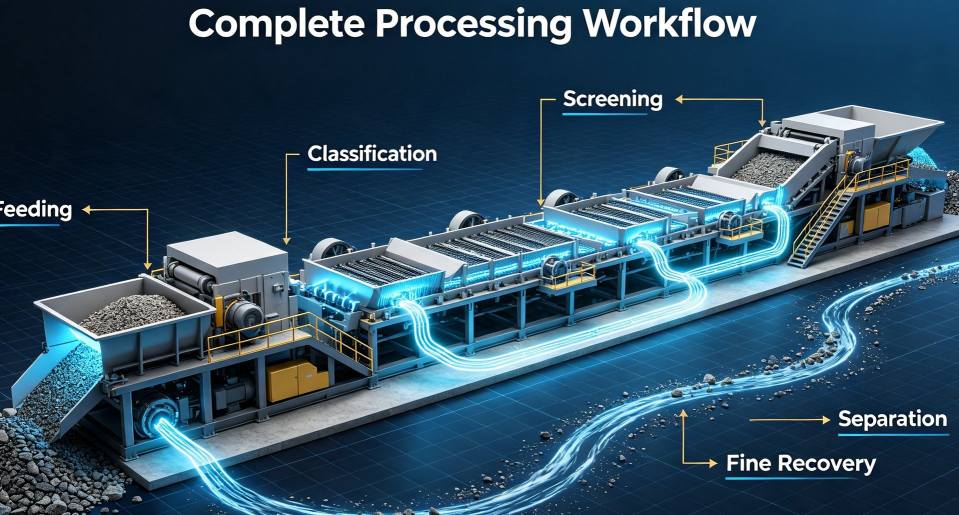 traitement du minerai workflow, optimisation de la récupération minière, processus de séparation par gravité, traitement minière modulaire, traitement du minerai à petite échelle